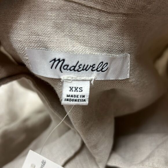 Madewell NQ627  V-Neck Mini Dress in 100% Linen in Natural size xxs - Picture 5 of 7
